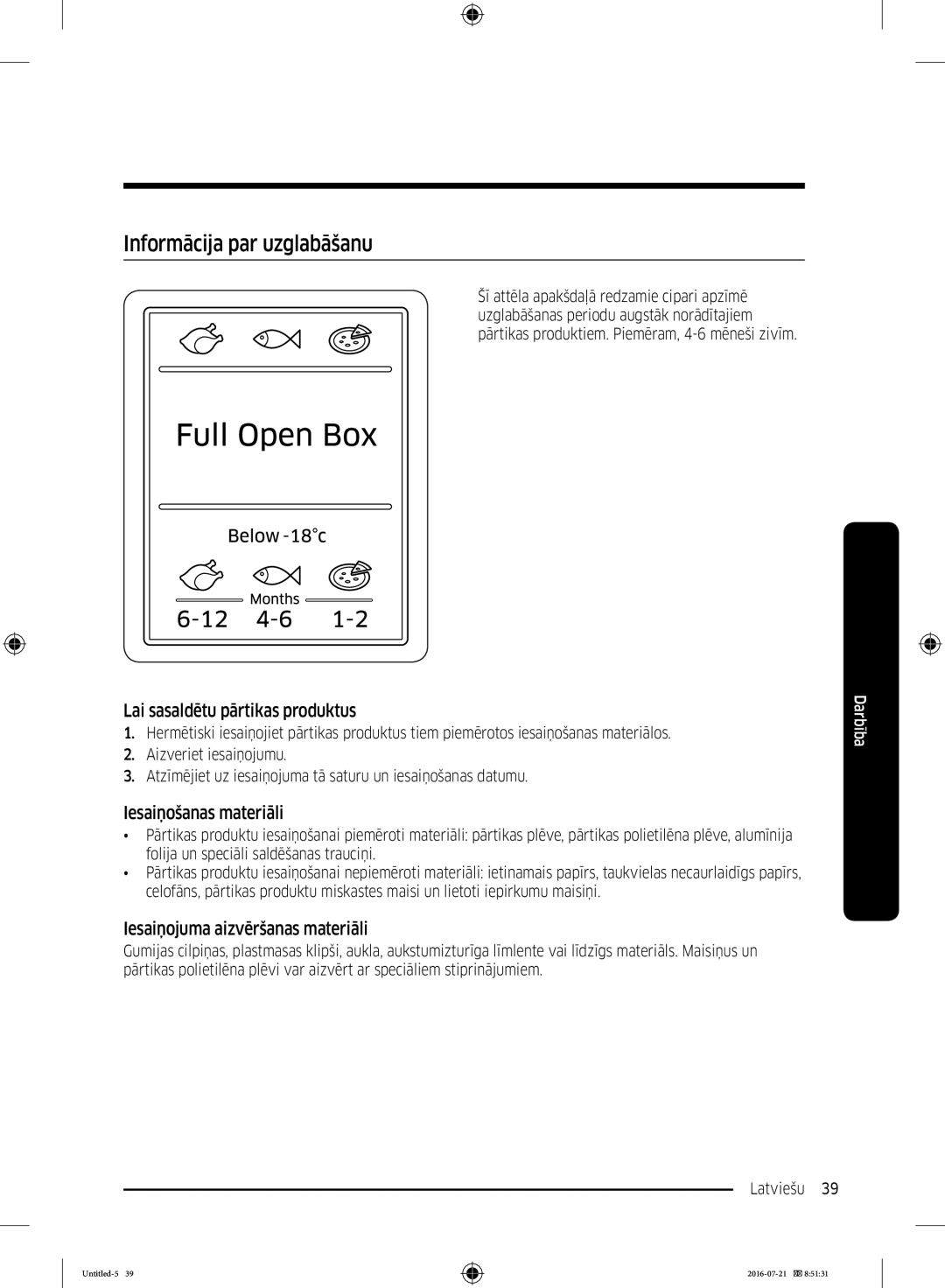 Samsung RB37K63632C/EF manual Informācija par uzglabāšanu, Lai sasaldētu pārtikas produktus, Iesaiņošanas materiāli 