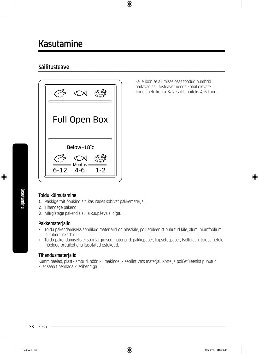 Samsung RB34K6232SS/EF, RB34K6032SS/EF manual Säilitusteave, Toidu külmutamine, Pakkematerjalid, Tihendusmaterjalid 