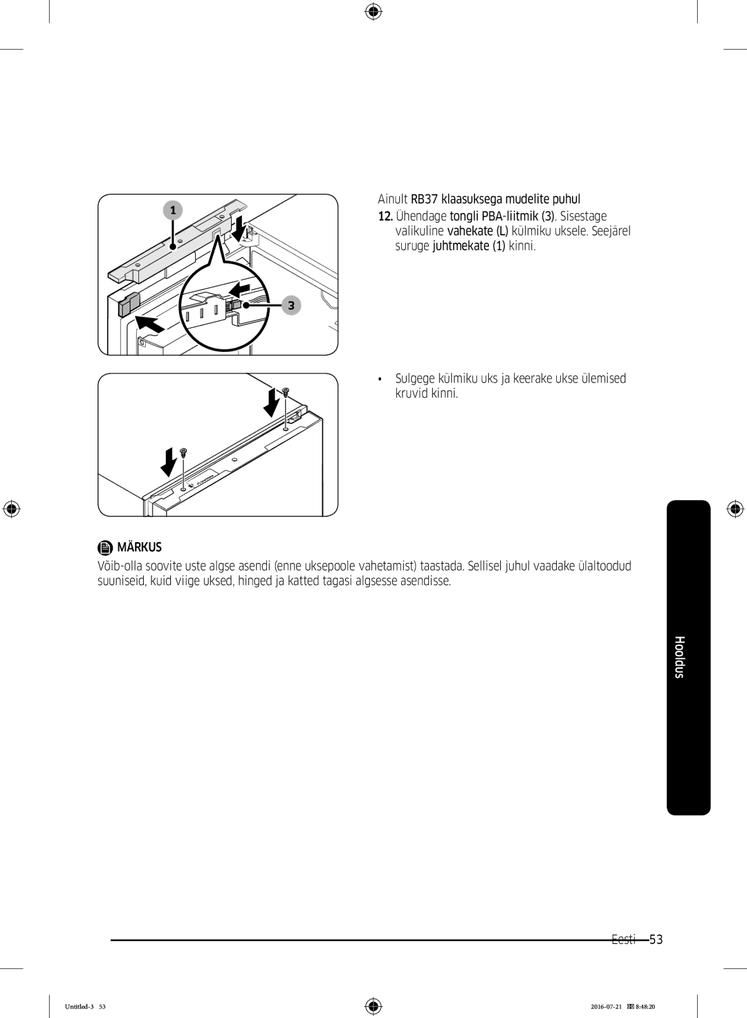 Samsung RB37K63611L/EF, RB34K6032SS/EF, RB34K6232SS/EF, RB37K63632C/EF manual Märkus 