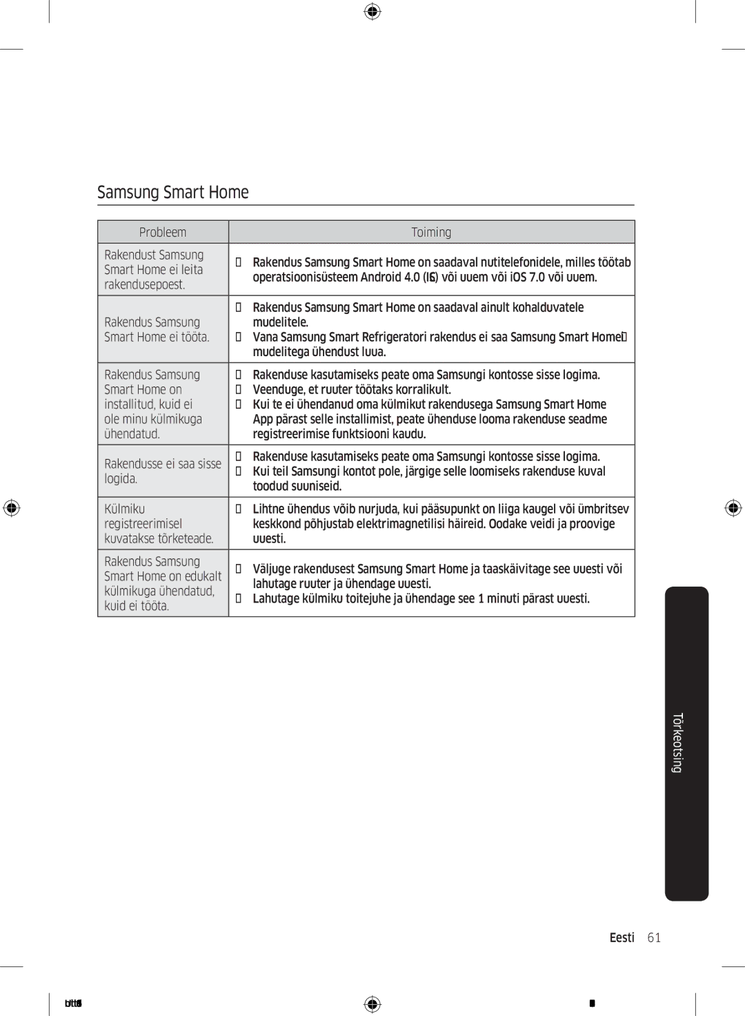 Samsung RB37K63611L/EF Probleem Toiming Rakendust Samsung, Smart Home ei leita, Rakendusepoest, Mudelitega ühendust luua 