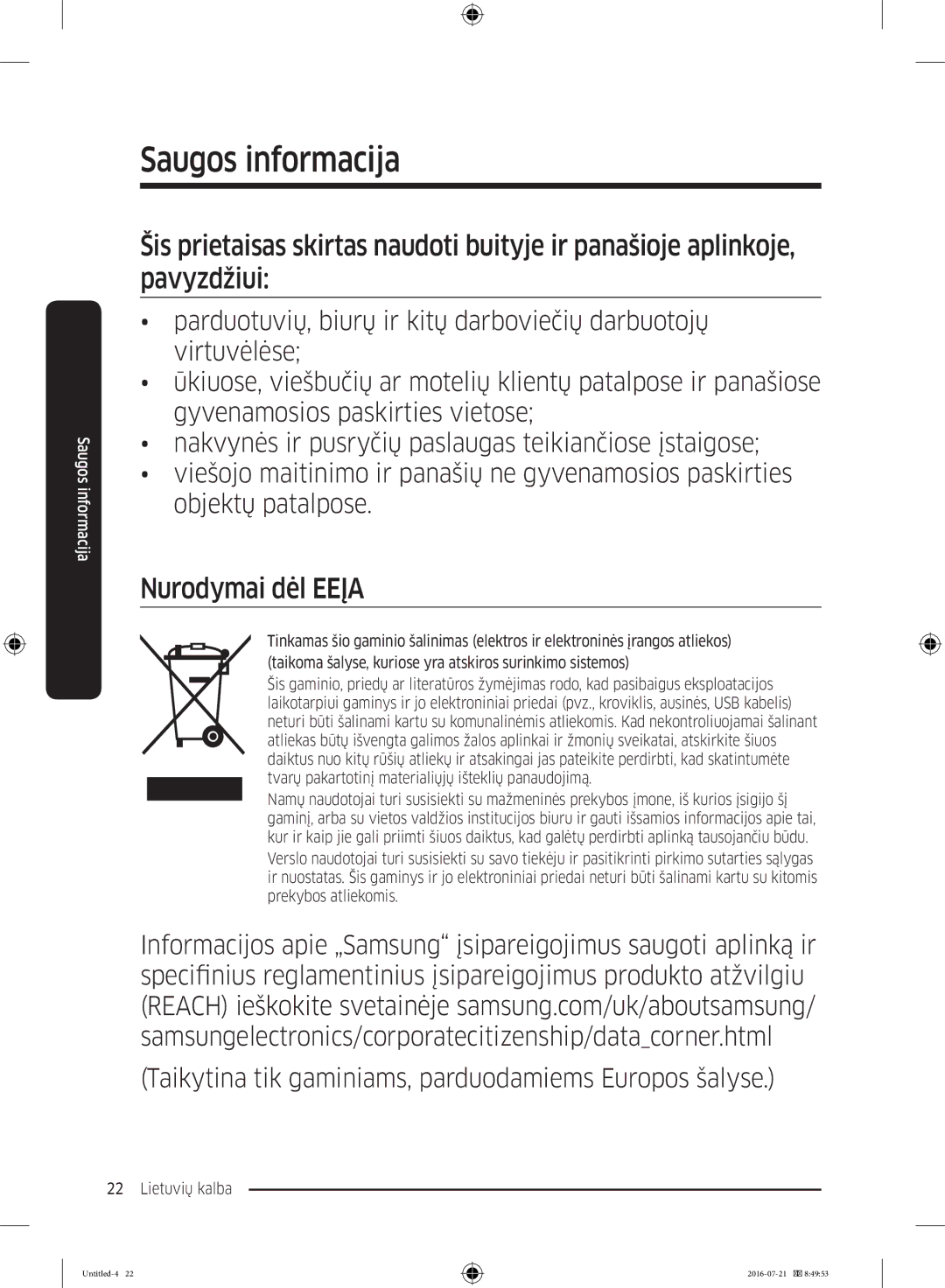 Samsung RB34K6232SS/EF, RB34K6032SS/EF, RB37K63611L/EF, RB37K63632C/EF manual Nurodymai dėl Eeįa 