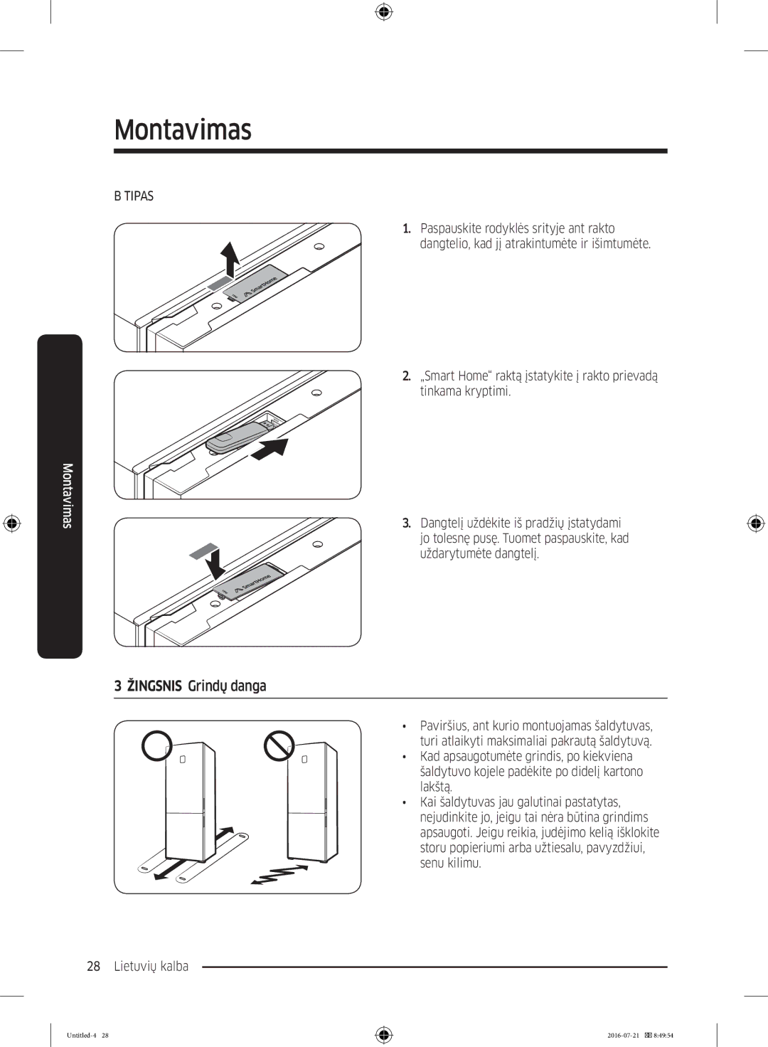 Samsung RB34K6032SS/EF, RB37K63611L/EF, RB34K6232SS/EF, RB37K63632C/EF manual Žingsnis Grindų danga, Tipas 