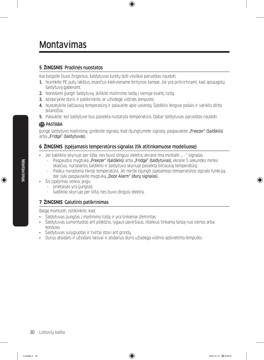 Samsung RB34K6232SS/EF, RB34K6032SS/EF, RB37K63611L/EF manual Žingsnis Pradinės nuostatos, Žingsnis Galutinis patikrinimas 