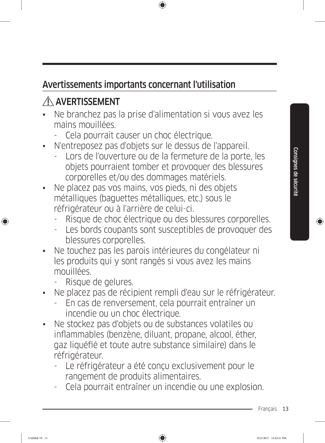 Samsung RB34K6032SS/EF, RB34K6100SS/EF manual Avertissements importants concernant lutilisation 