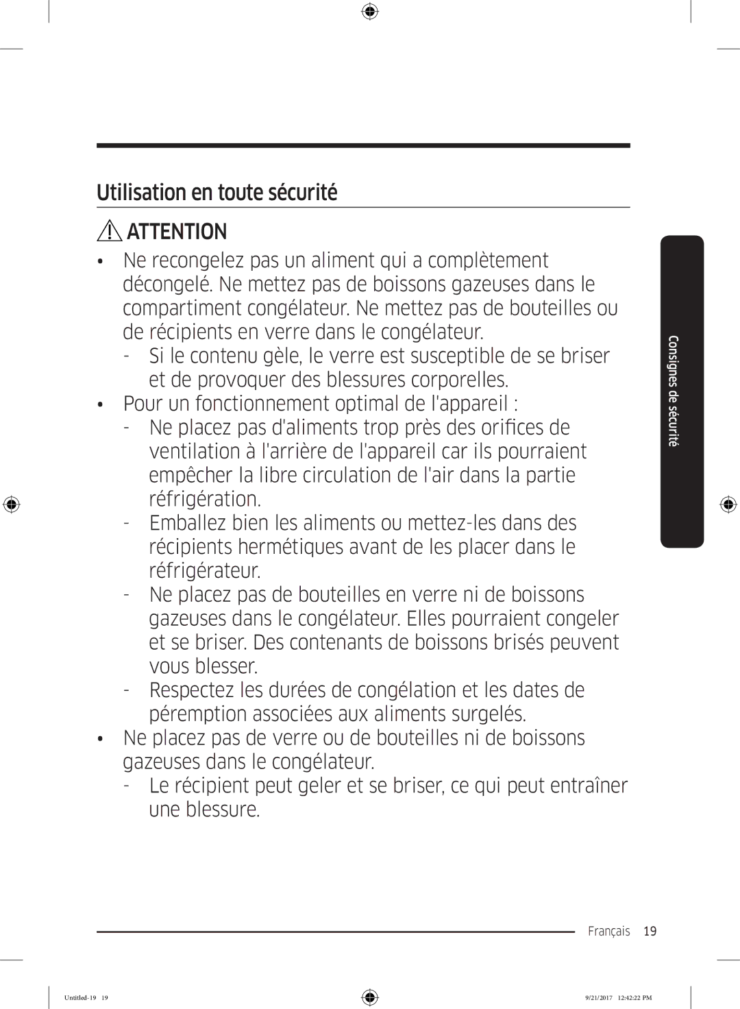 Samsung RB34K6032SS/EF, RB34K6100SS/EF manual Utilisation en toute sécurité 