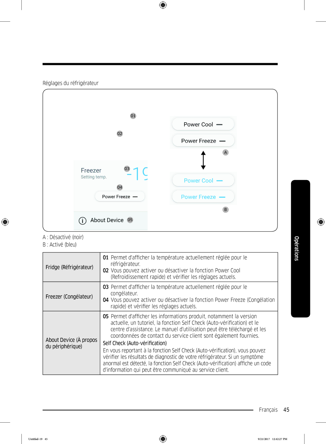 Samsung RB34K6032SS/EF manual Rapide et vérifier les réglages actuels, Self Check Auto-vérification, Du périphérique 