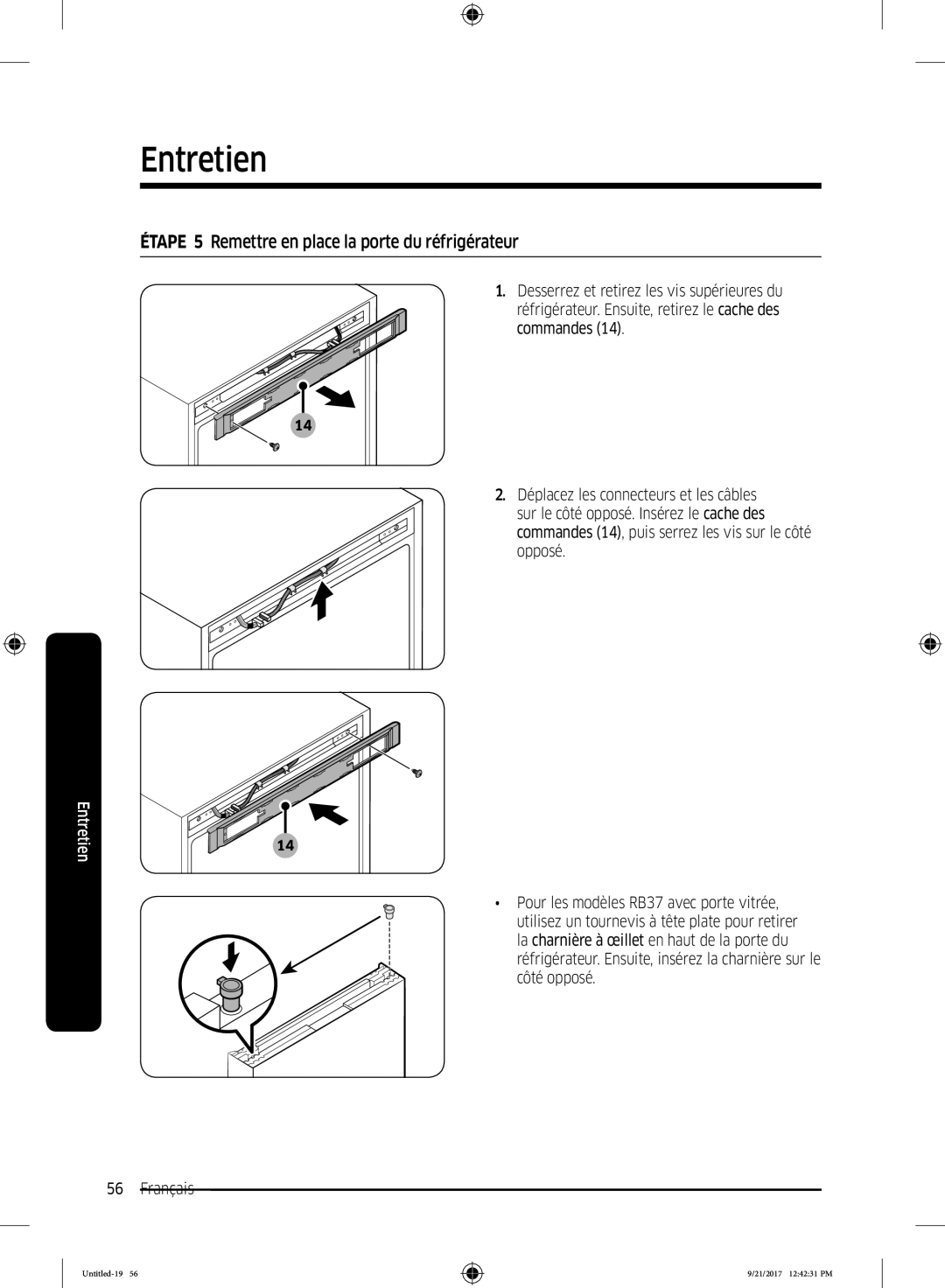 Samsung RB34K6100SS/EF, RB34K6032SS/EF manual Étape 5 Remettre en place la porte du réfrigérateur 