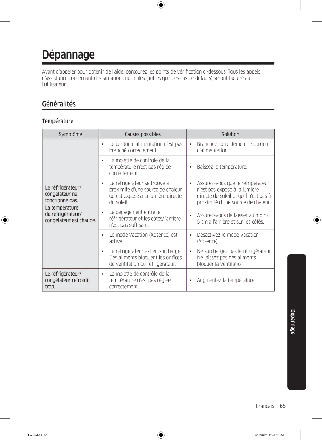 Samsung RB34K6032SS/EF, RB34K6100SS/EF manual Généralités, Température 