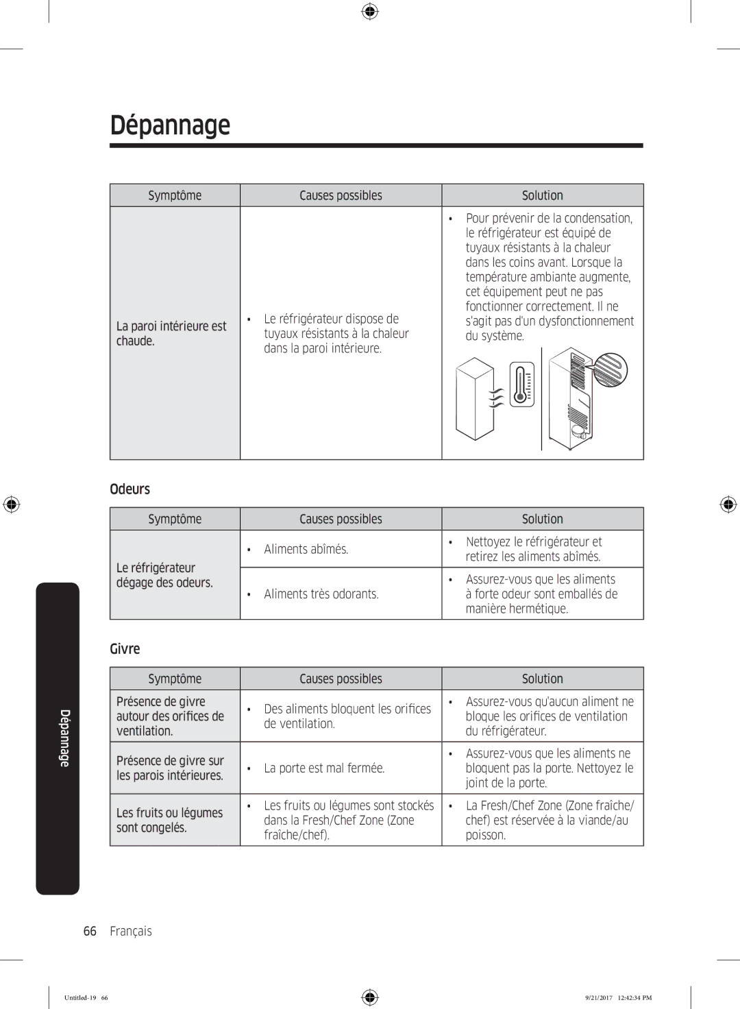 Samsung RB34K6100SS/EF, RB34K6032SS/EF manual Odeurs, Givre 