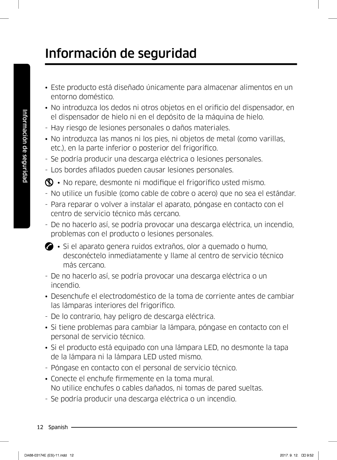 Samsung RB36J8799S4/EF, RB41J7799S4/EF, RB41J7835SR/EF manual Información de seguridad 