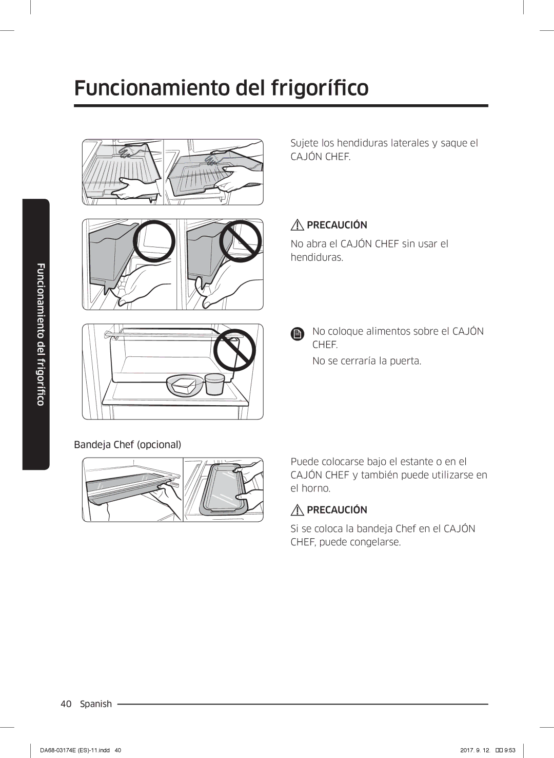 Samsung RB41J7799S4/EF, RB36J8799S4/EF, RB41J7835SR/EF manual Cajón Chef Precaución 