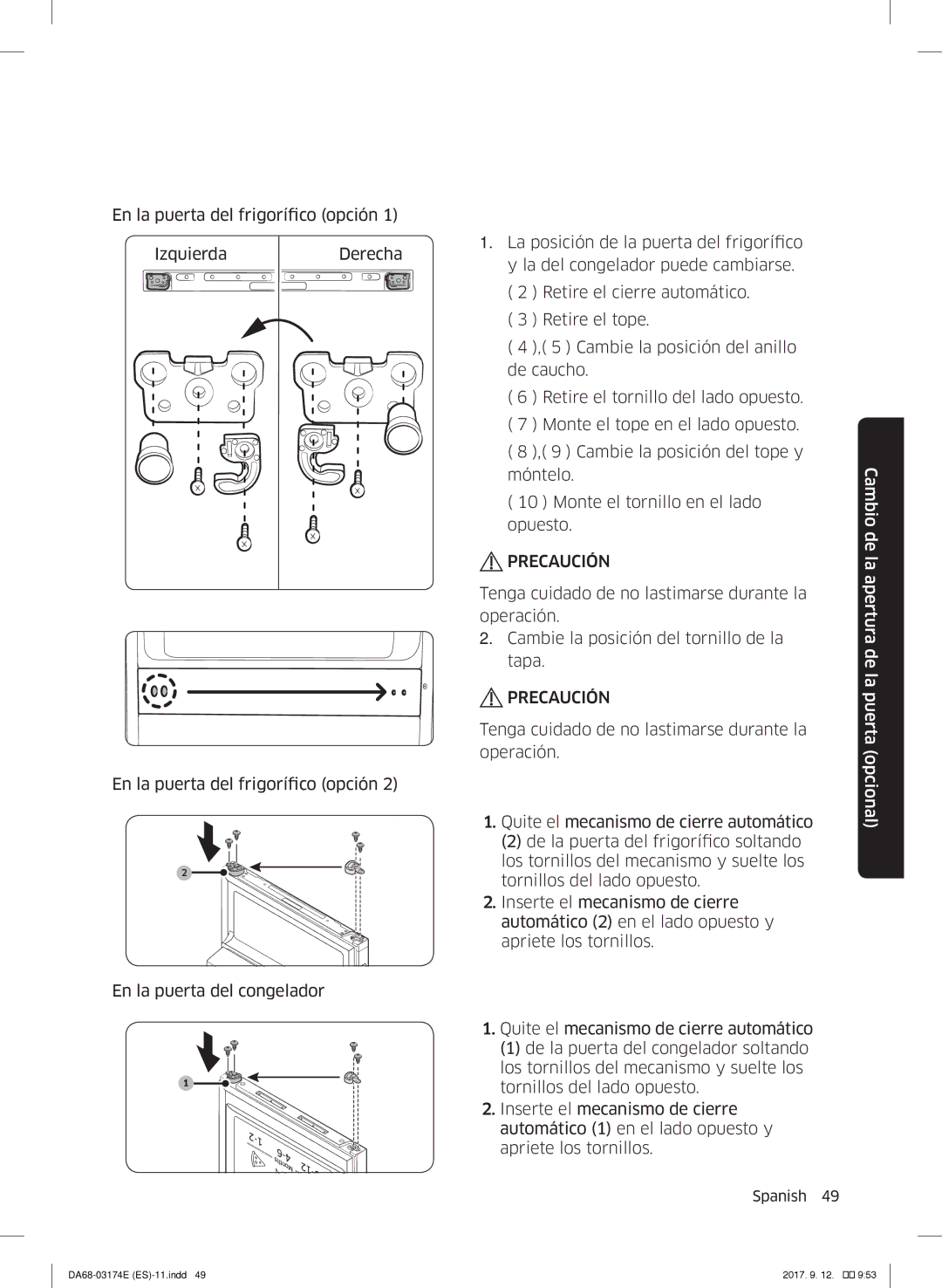 Samsung RB41J7799S4/EF, RB36J8799S4/EF, RB41J7835SR/EF manual Precaución 