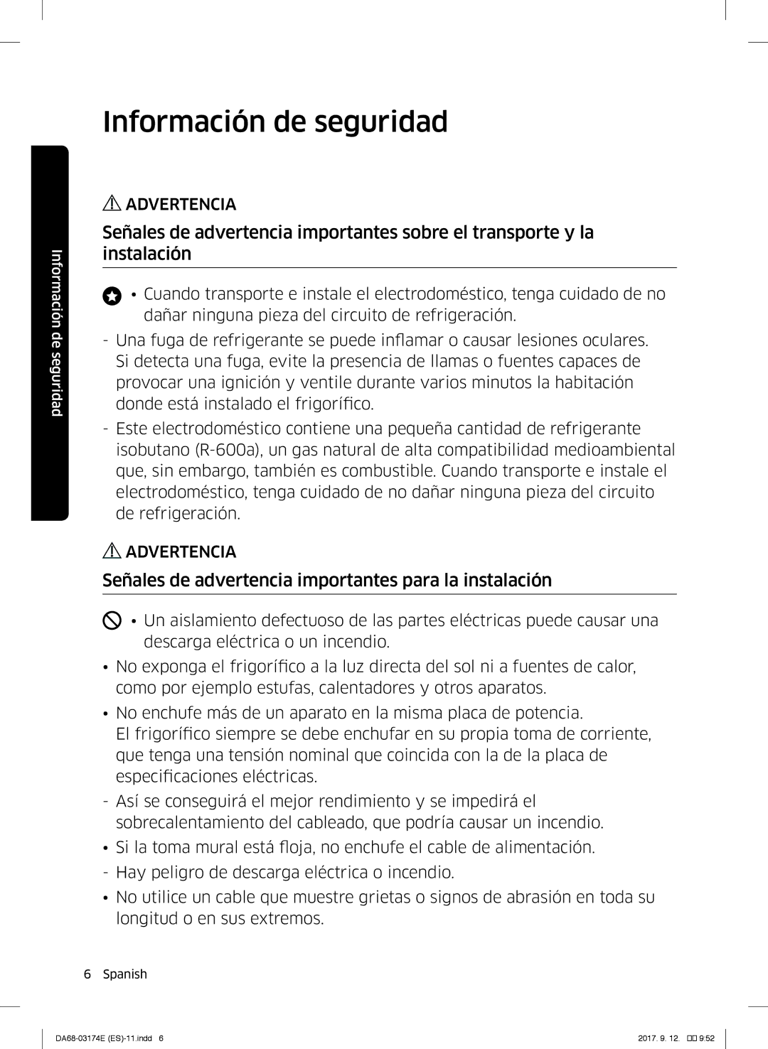 Samsung RB36J8799S4/EF, RB41J7799S4/EF, RB41J7835SR/EF manual Señales de advertencia importantes para la instalación 