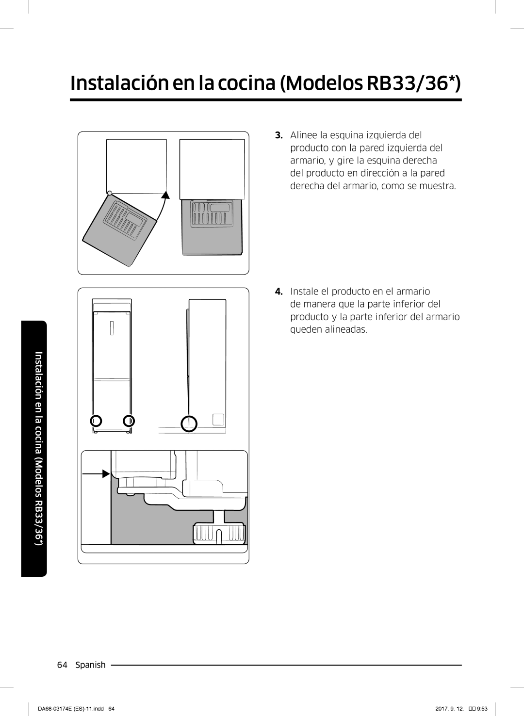 Samsung RB41J7799S4/EF, RB36J8799S4/EF, RB41J7835SR/EF manual Instalación en la cocina Modelos RB33/36 