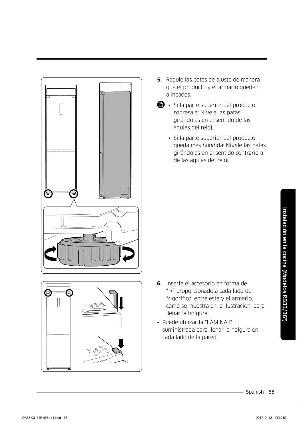 Samsung RB41J7835SR/EF, RB36J8799S4/EF, RB41J7799S4/EF manual Instalación en la cocina Modelos RB33/36 