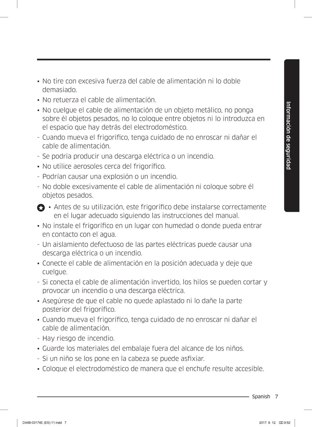 Samsung RB41J7799S4/EF, RB36J8799S4/EF, RB41J7835SR/EF manual Información de seguridad 