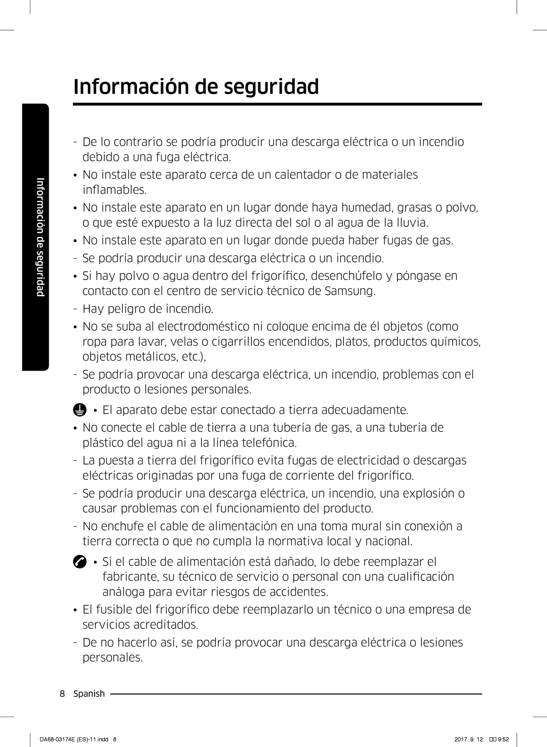 Samsung RB41J7835SR/EF, RB36J8799S4/EF, RB41J7799S4/EF manual Información de seguridad 