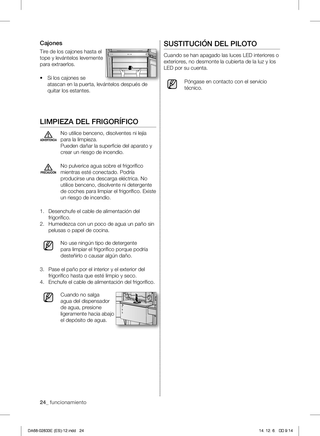 Samsung RB37J501MWW/EF, RB37J5018SA/EF, RB37J5005SA/EF manual Limpieza DEL Frigorífico, Sustitución DEL Piloto, Cajones 