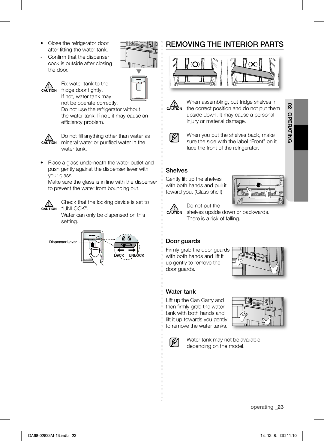 Samsung RB37J5325SS/EF Removing the Interior Parts, Shelves, Door guards, Water tank, When assembling, put fridge shelves 