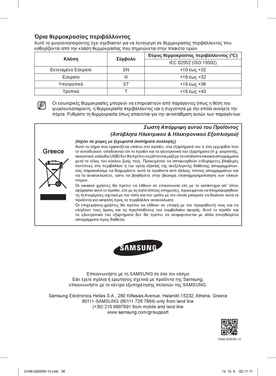 Samsung RB37J5025SA/EF, RB37J5018SA/EF IEC 62552 ISO, Εκτεταμένο Εύκρατο +10 έως +32 +16 έως +32, +16 έως +38, +16 έως +43 