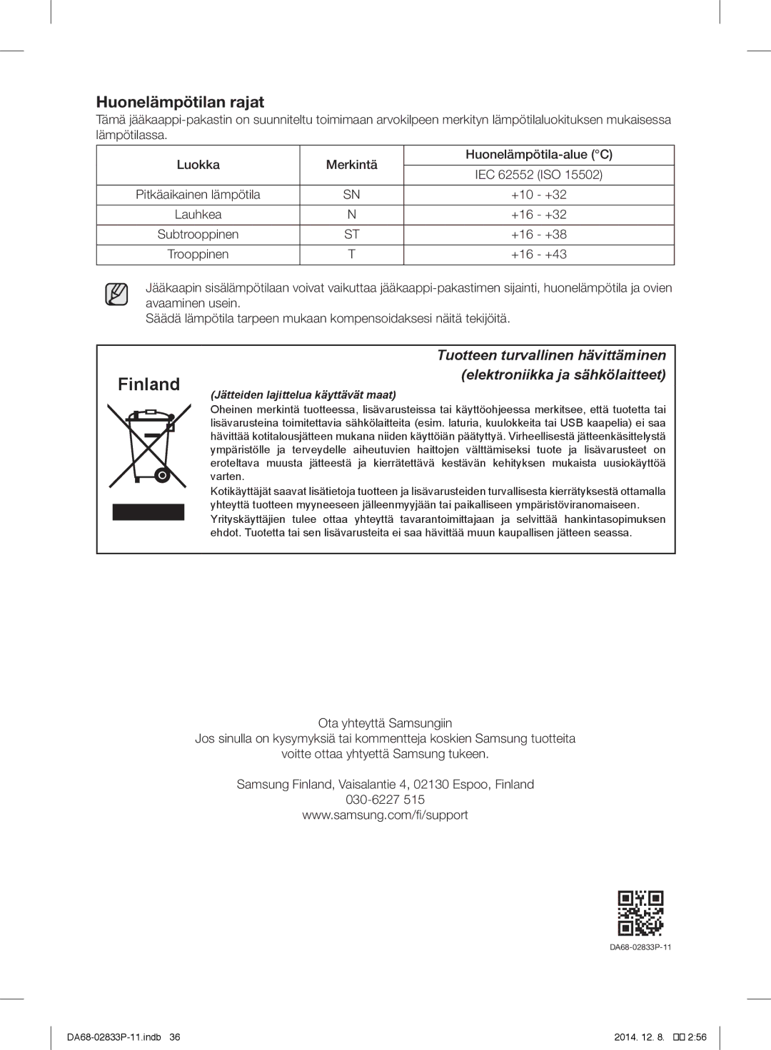 Samsung RB37J5000WW/EF, RB37J5315SS/EF, RB37J5220WW/EF, RB37J5320WW/EF, RB37J5320SS/EF, RB37J5220SA/EF, RB37J5315WW/EF Finland 