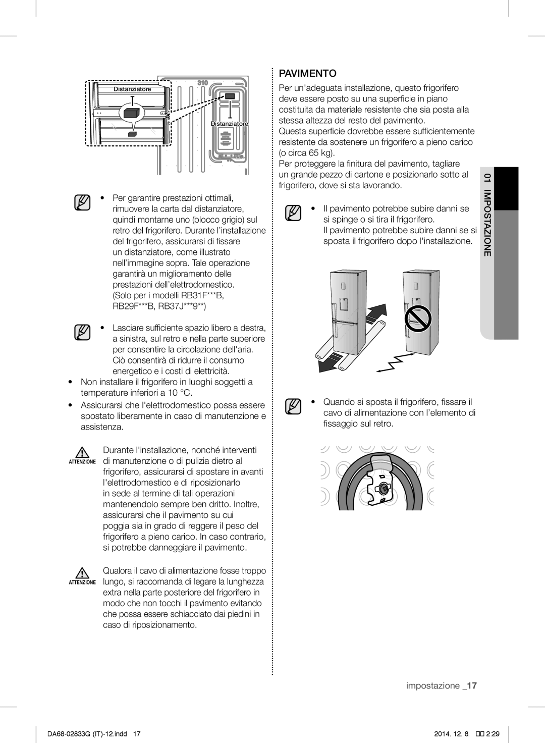 Samsung RB37J5315EF/EF, RB37J5315SS/EF manual Pavimento, 01impostazione 