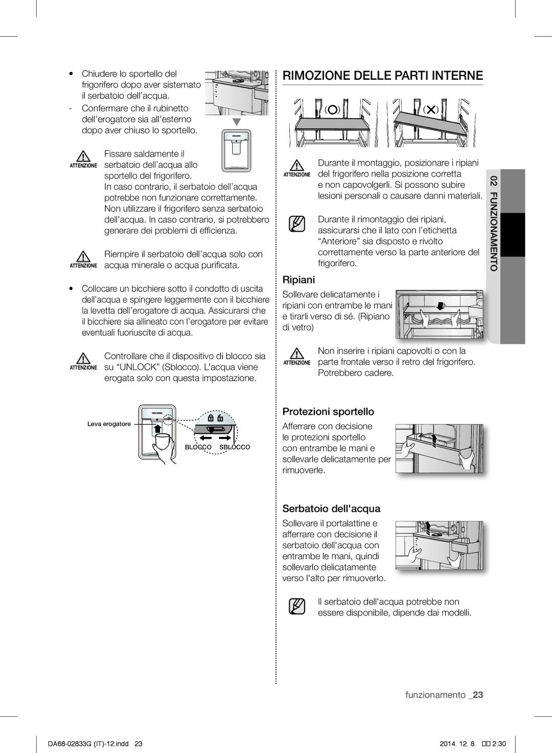 Samsung RB37J5315EF/EF, RB37J5315SS/EF Rimozione Delle Parti Interne, Ripiani, Protezioni sportello, Serbatoio dellacqua 