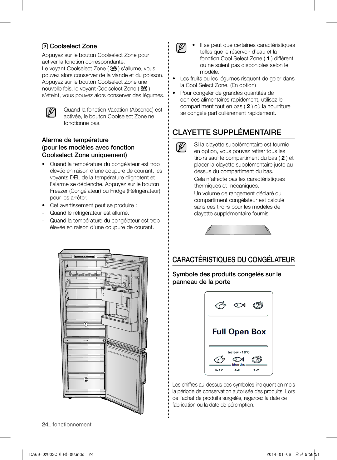 Samsung RB29FSJNDSA/EF, RB37J5325SS/EF manual Clayette Supplémentaire, Caractéristiques DU Congélateur, Coolselect Zone 