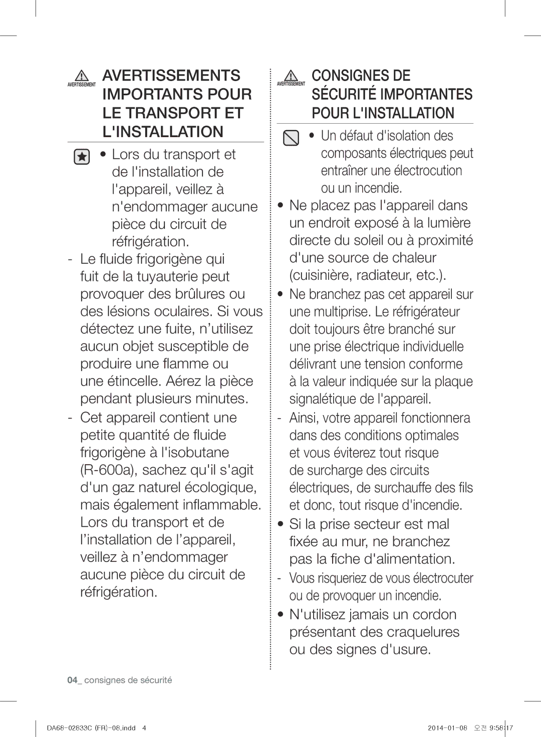 Samsung RB29FERNCSA/EF, RB37J5325SS/EF, RB31FWJNDWW/EF, RB31FERNBWW/EF, RB29HSR2DWW/EF manual LE Transport ET Linstallation 