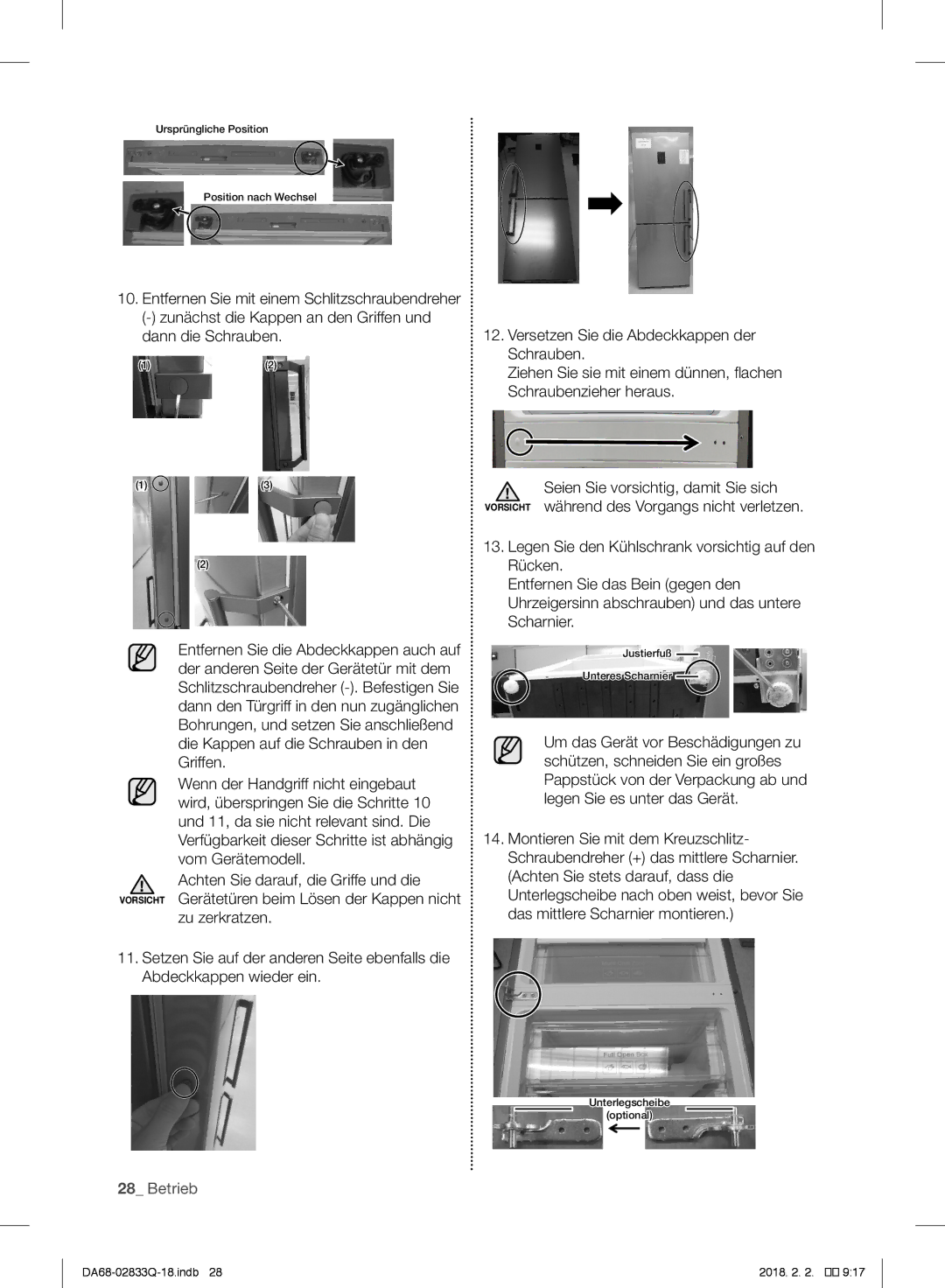 Samsung RB29FERNCWW/EF, RB37J5345SS/EF, RB37J5005SA/EF, RB31FEJNCSS/EF manual Ursprüngliche Position Position nach Wechsel 