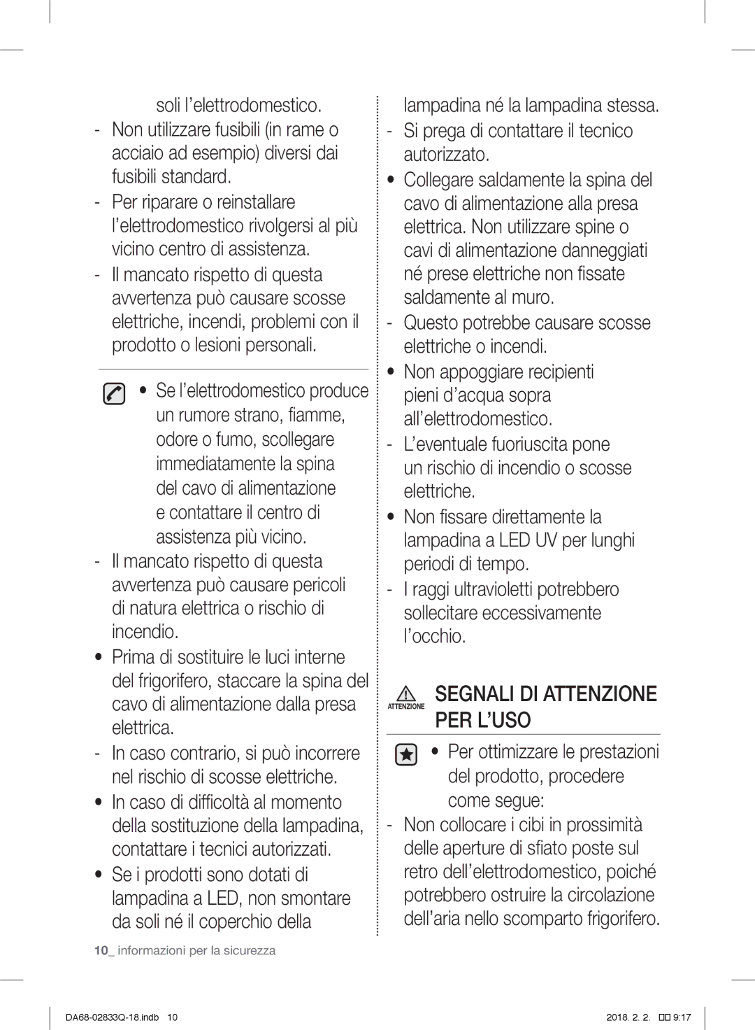 Samsung RB29FERNCSA/WS, RB37J5345SS/EF, RB37J5005SA/EF, RB31FEJNCSS/EF, RB37J5349SL/EF, RB29FERNDSA/EF Segnali DI Attenzione 