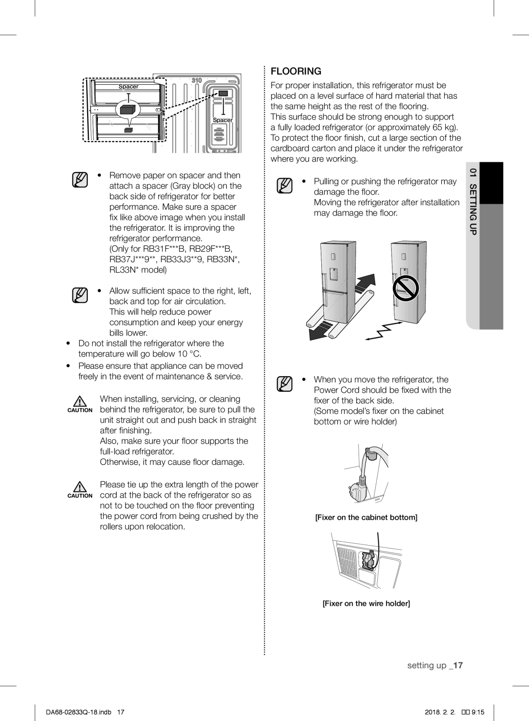 Samsung RB31FEJNCSS/EF, RB37J5345SS/EF, RB37J5005SA/EF, RB37J5349SL/EF, RB29FERNDSA/EF manual Flooring, Where you are working 