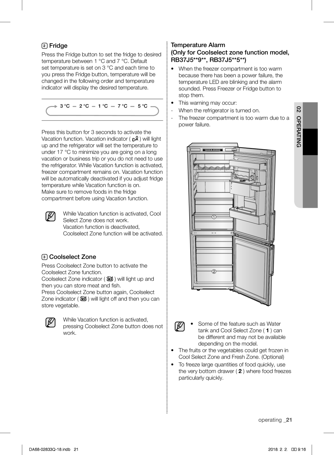 Samsung RB29FDRNDSA/EF, RB37J5345SS/EF, RB37J5005SA/EF manual Fridge, Coolselect Zone, When the refrigerator is turned on 