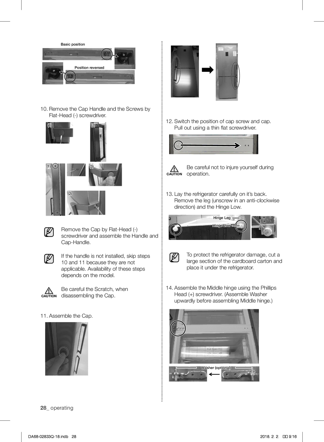 Samsung RB29FERNCSA/WS, RB37J5345SS/EF, RB37J5005SA/EF, RB31FEJNCSS/EF, RB37J5349SL/EF manual Basic position Position reversed 