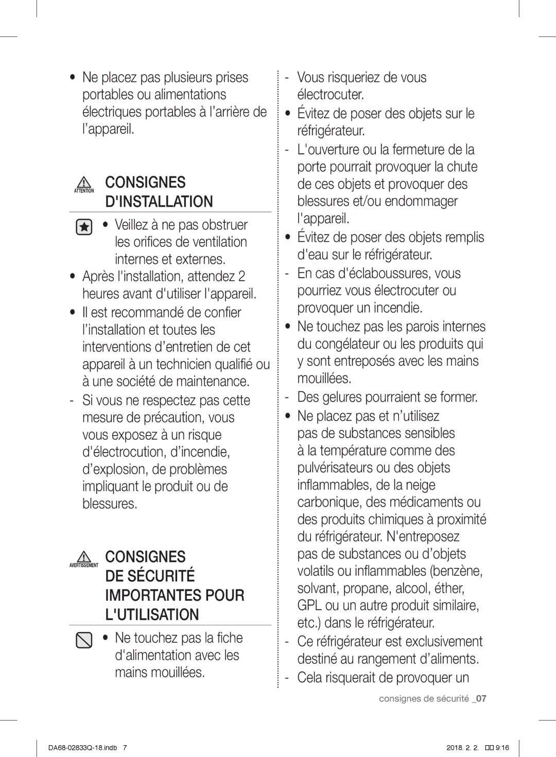 Samsung RB29FERNCSA/WS, RB37J5345SS/EF, RB37J5005SA/EF manual Importantes Pour Lutilisation, Cela risquerait de provoquer un 