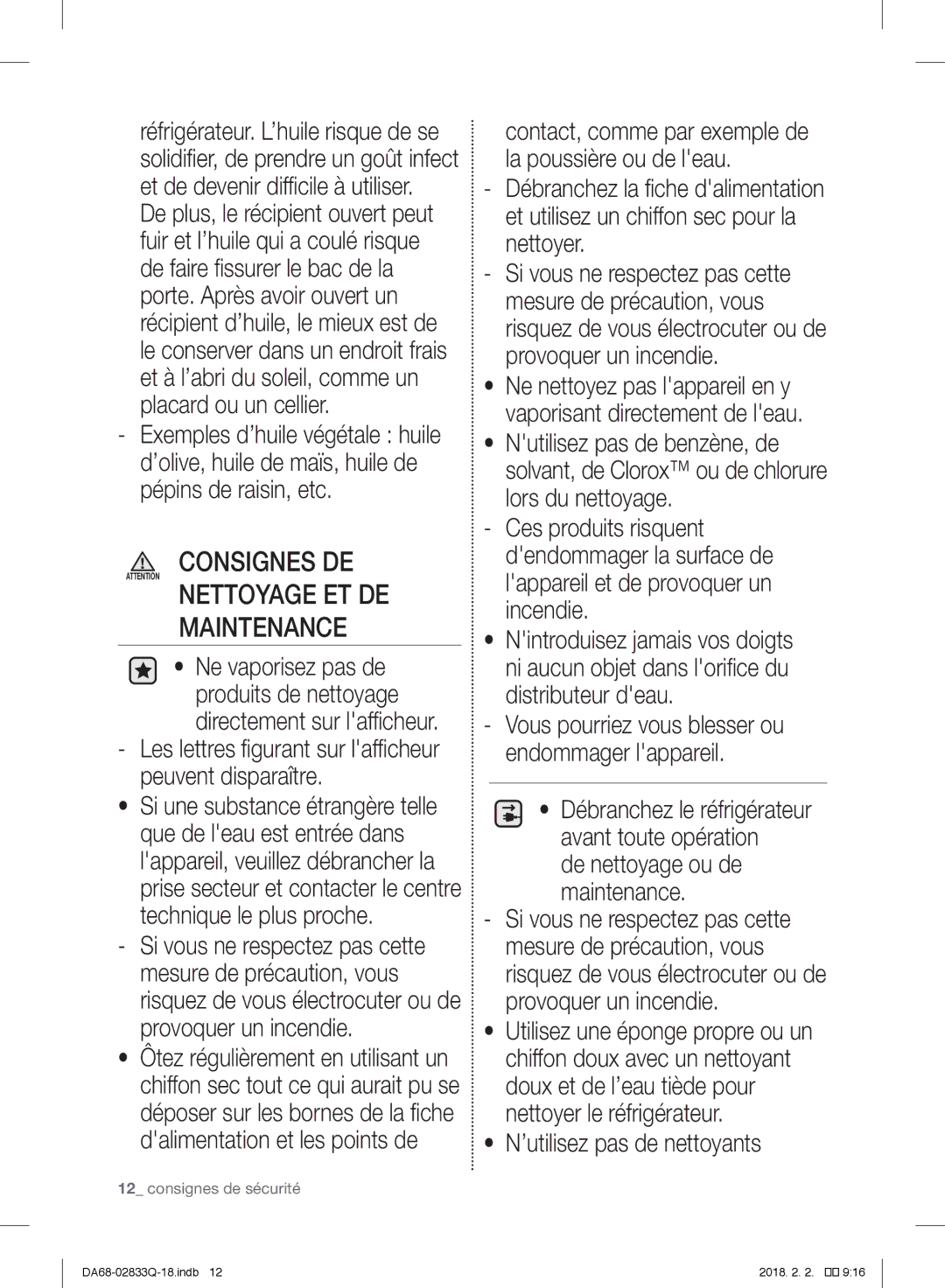 Samsung RB37J5349SL/EF, RB37J5345SS/EF, RB37J5005SA/EF manual De nettoyage ou de maintenance, ’utilisez pas de nettoyants 