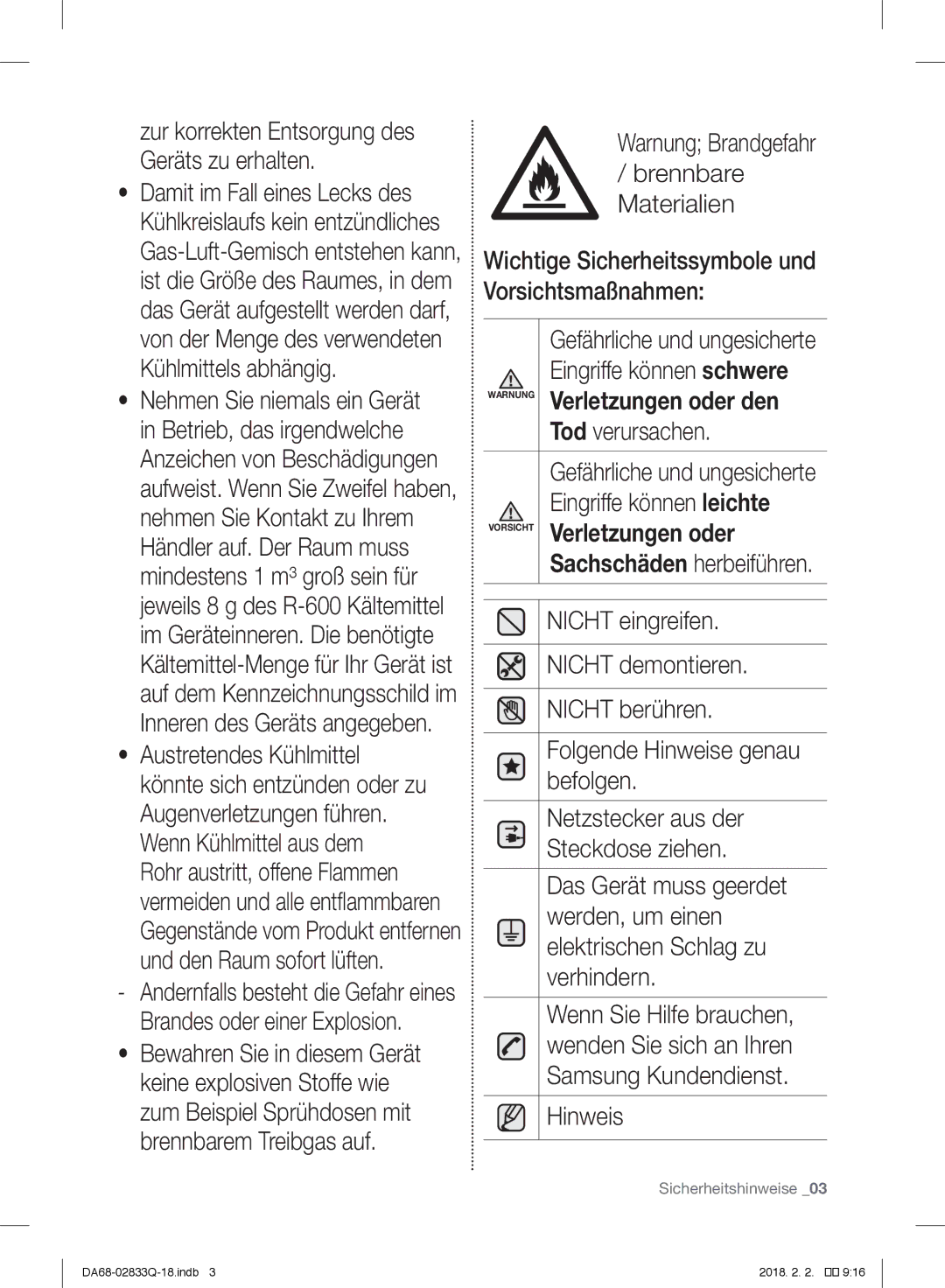 Samsung RB37J5345SS/EF Zur korrekten Entsorgung des Geräts zu erhalten, Tod verursachen, Eingriffe können leichte, Hinweis 