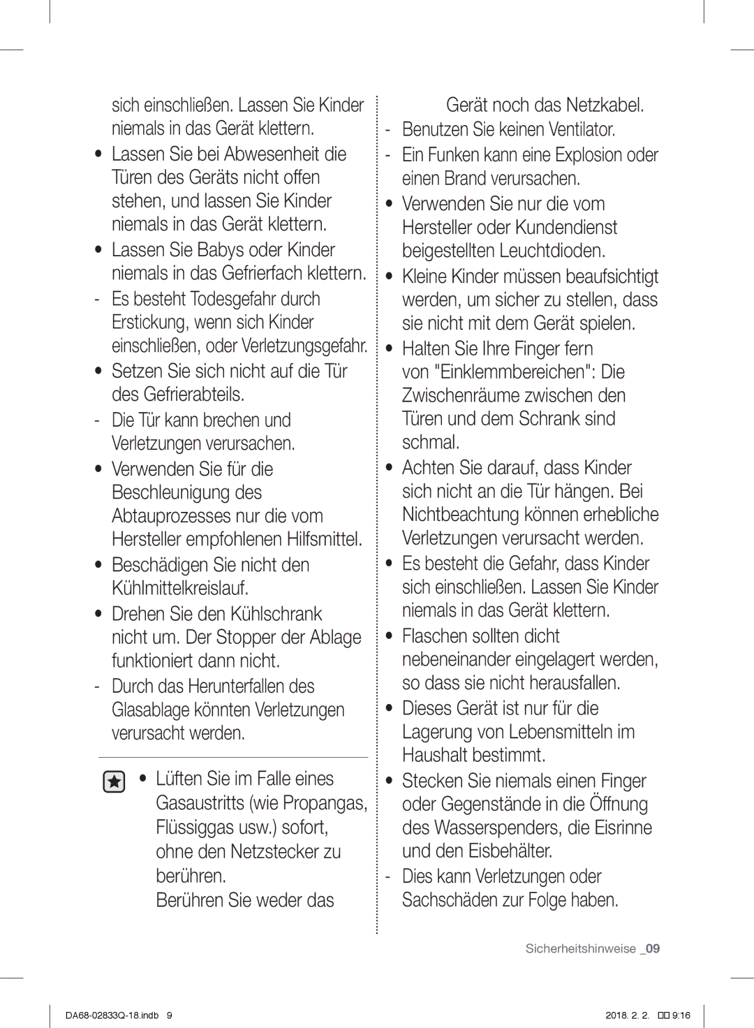 Samsung RB29FDRNDSA/EF, RB37J5345SS/EF, RB37J5005SA/EF, RB31FEJNCSS/EF Setzen Sie sich nicht auf die Tür des Gefrierabteils 