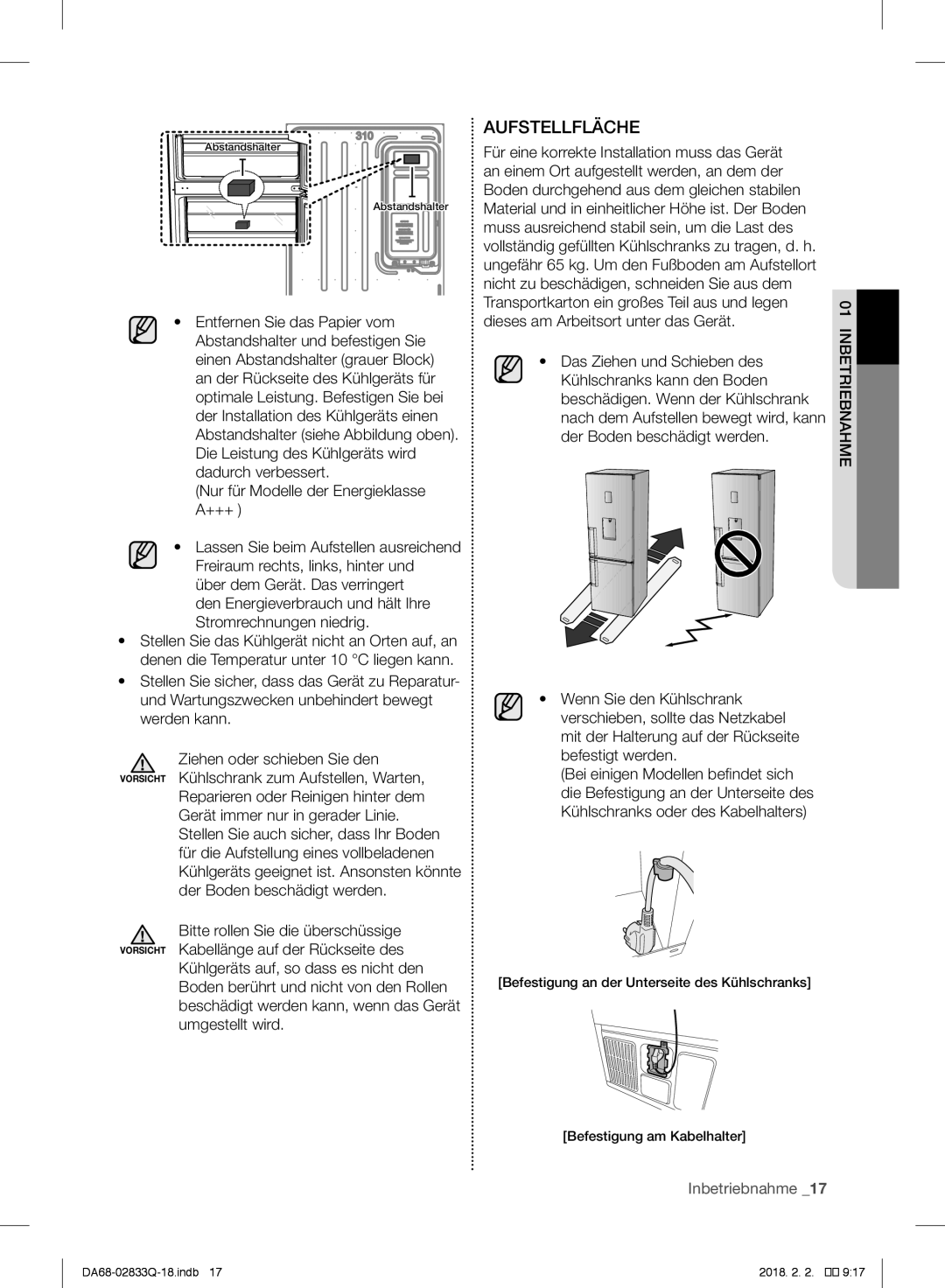 Samsung RB29FERNCSA/EG, RB37J5345SS/EF manual Aufstellfläche, Den Energieverbrauch und hält Ihre Stromrechnungen niedrig 