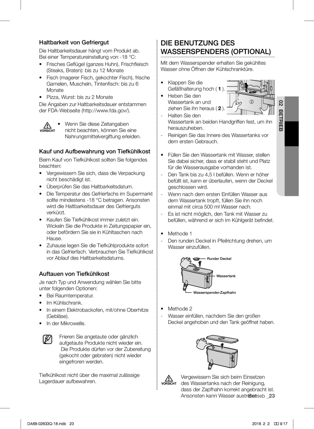 Samsung RB33J3230BC/EF manual Haltbarkeit von Gefriergut, Kauf und Aufbewahrung von Tiefkühlkost, Auftauen von Tiefkühlkost 