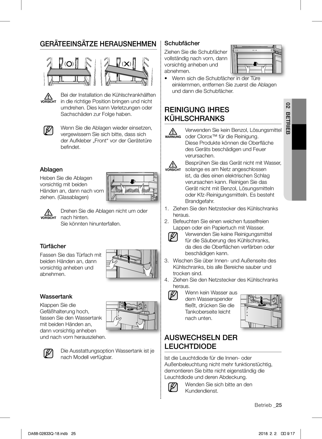 Samsung RB29FERNCSA/EF, RB37J5345SS/EF, RB37J5005SA/EF manual Reinigung Ihres, Kühlschranks, Auswechseln DER Leuchtdiode 