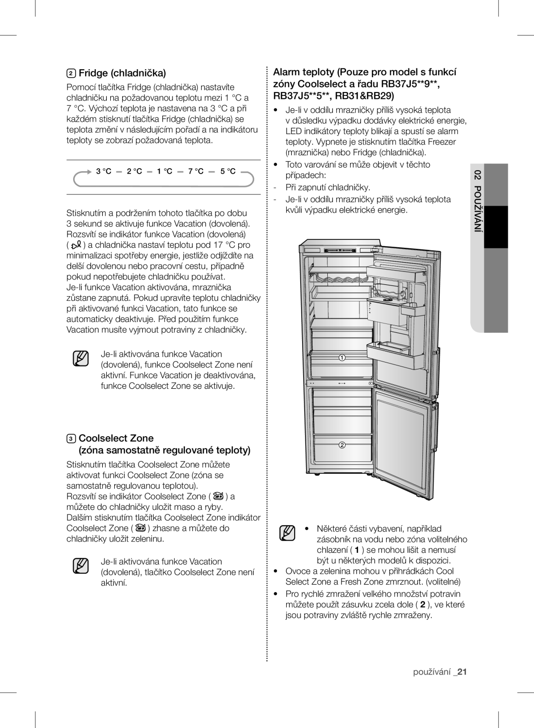 Samsung RB37J5025SA/EF, RB37J5345SS/EF manual Fridge chladnička, Coolselect Zone Zóna samostatně regulované teploty 