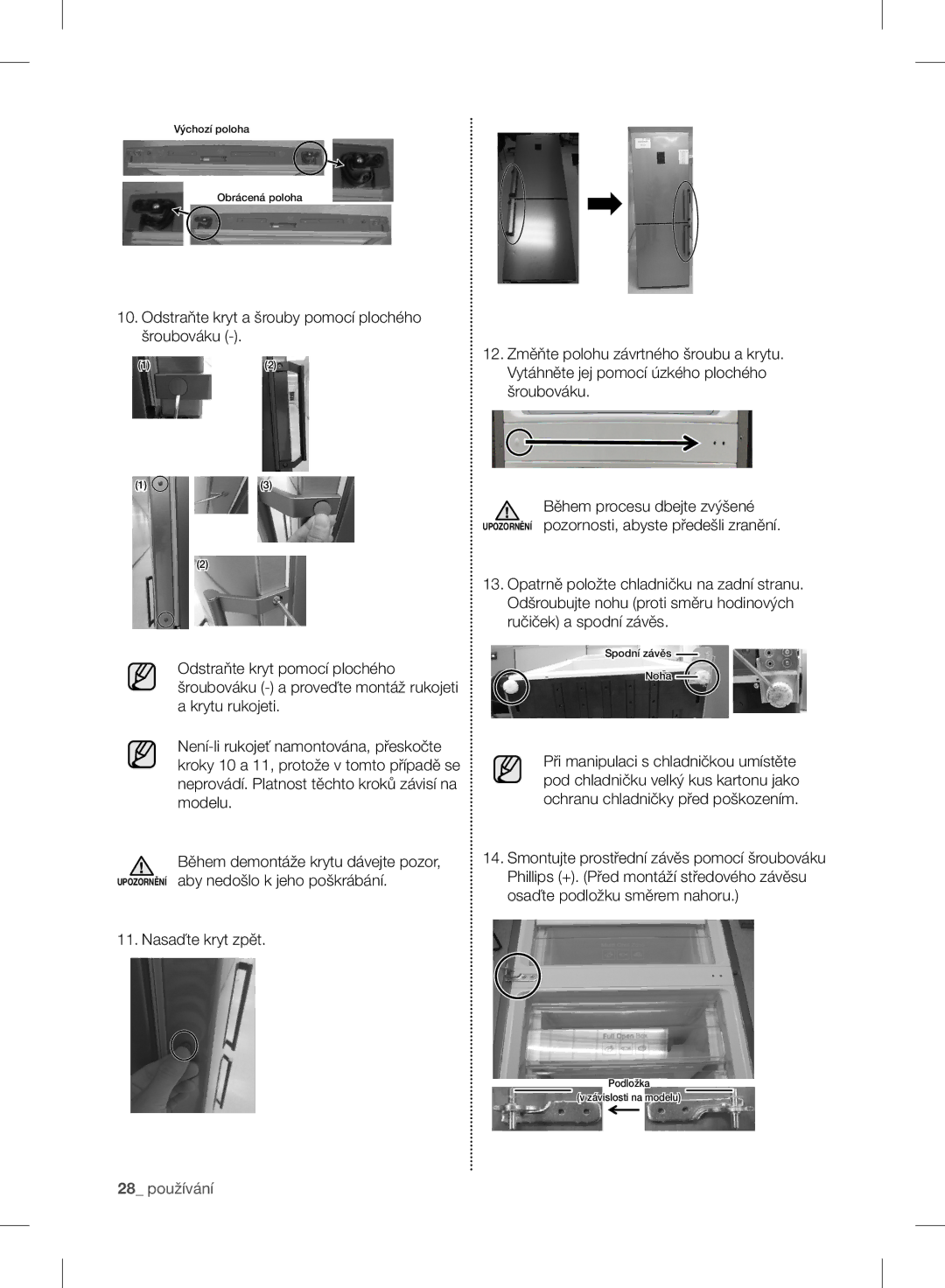 Samsung RB37J5329SS/EF, RB37J5345SS/EF, RB37J5018SA/EF, RB37J5005SA/EF, RB30J3215SA/EF manual Nasaďte kryt zpět, 28 používání 