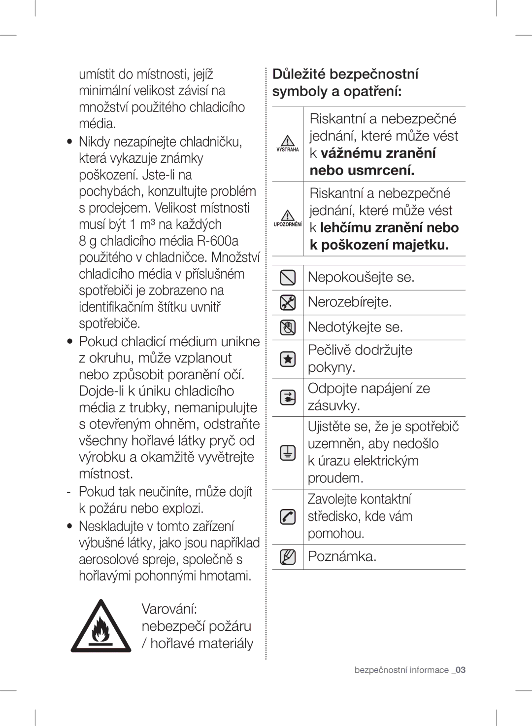 Samsung RB30J3215SA/EF Nepokoušejte se, Nerozebírejte, Nedotýkejte se, Pečlivě dodržujte, Pokyny, Odpojte napájení ze 