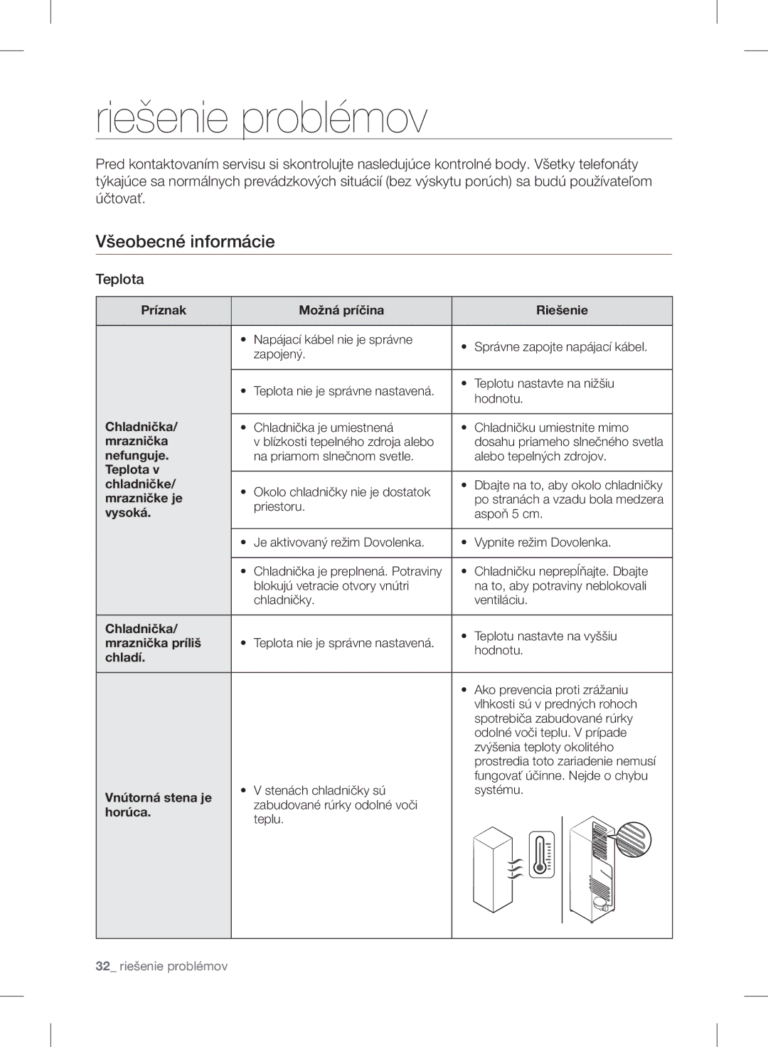 Samsung RB29HSR2DSA/EF, RB37J5345SS/EF, RB37J5018SA/EF, RB37J5005SA/EF manual Riešenie problémov, 32 riešenie problémov 