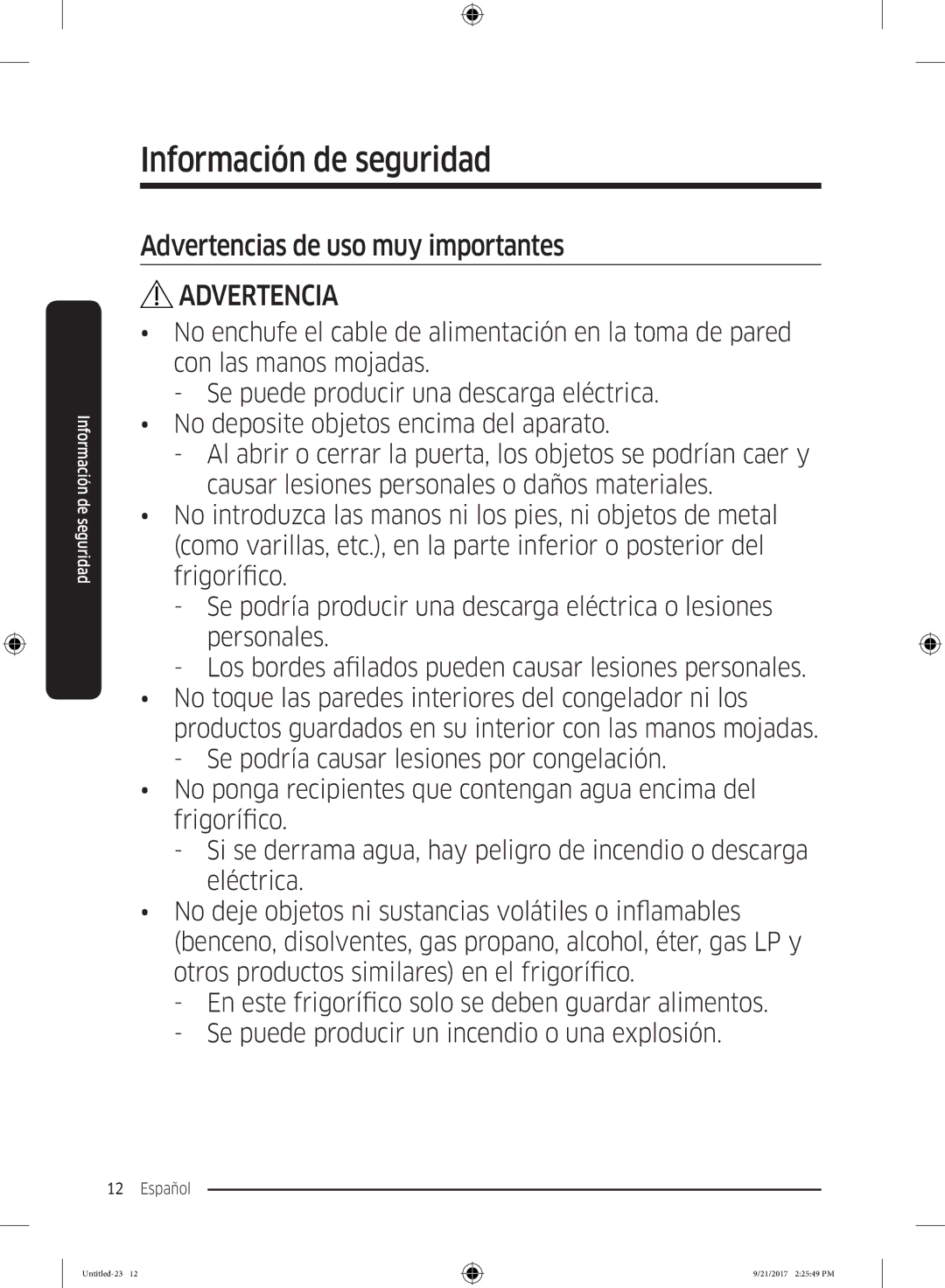 Samsung RB37K6033SS/EF manual Advertencias de uso muy importantes 