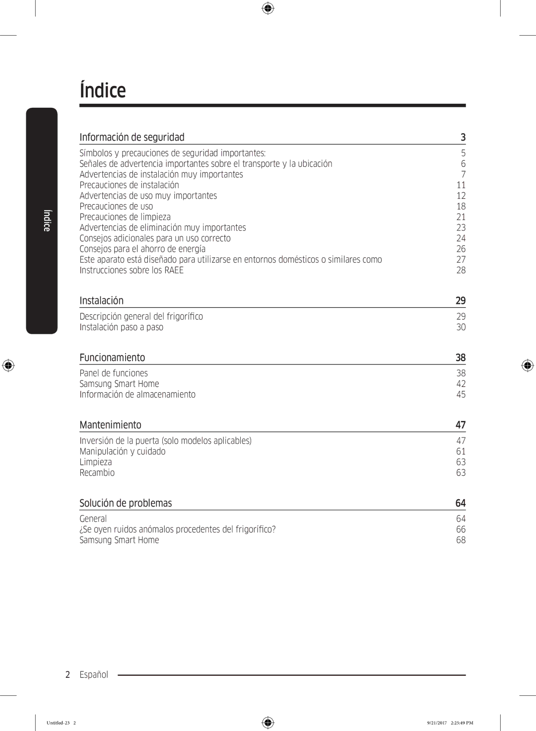 Samsung RB37K6033SS/EF manual Información de seguridad, Instalación, Funcionamiento, Mantenimiento, Solución de problemas 