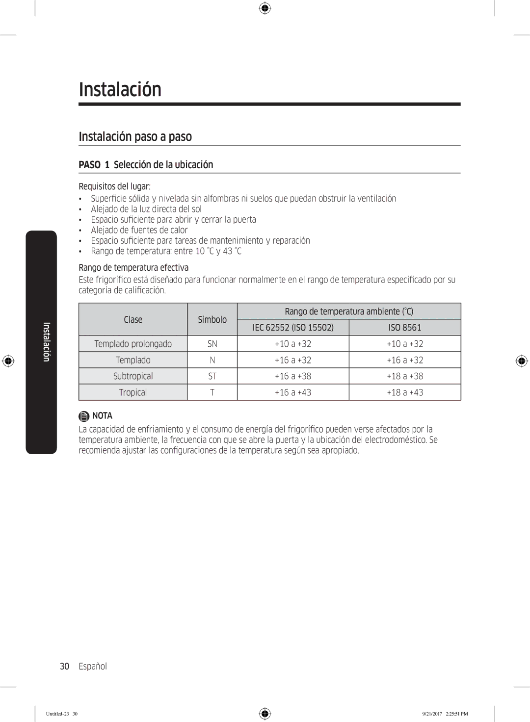 Samsung RB37K6033SS/EF manual Instalación paso a paso, Paso 1 Selección de la ubicación 