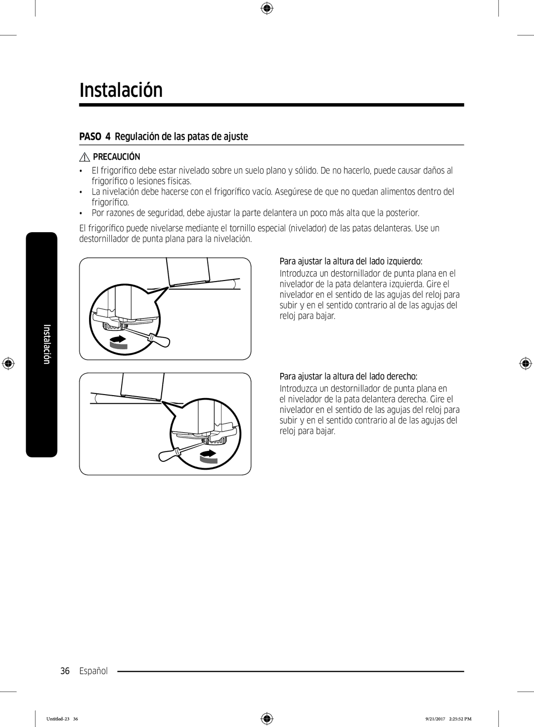 Samsung RB37K6033SS/EF manual Paso 4 Regulación de las patas de ajuste 