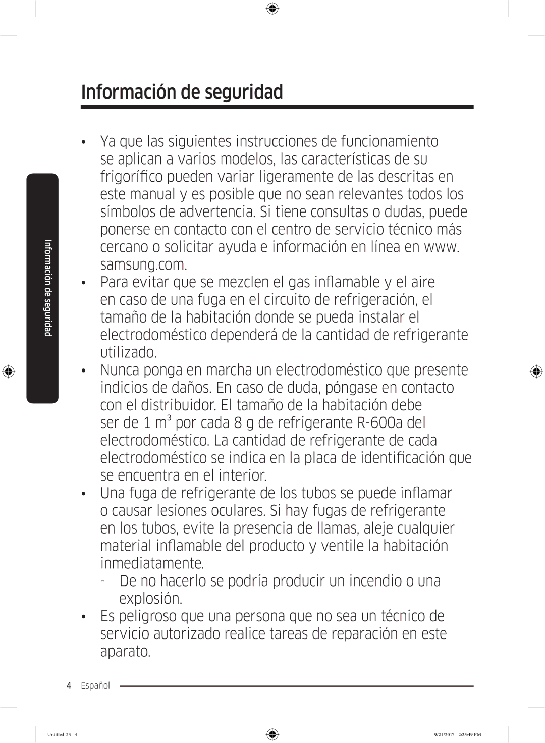 Samsung RB37K6033SS/EF manual Información de seguridad 